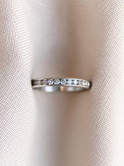 Vintage Diamond Wedding Band, 14k White Gold, Channel Set Round Cut Ring, Stacking Band