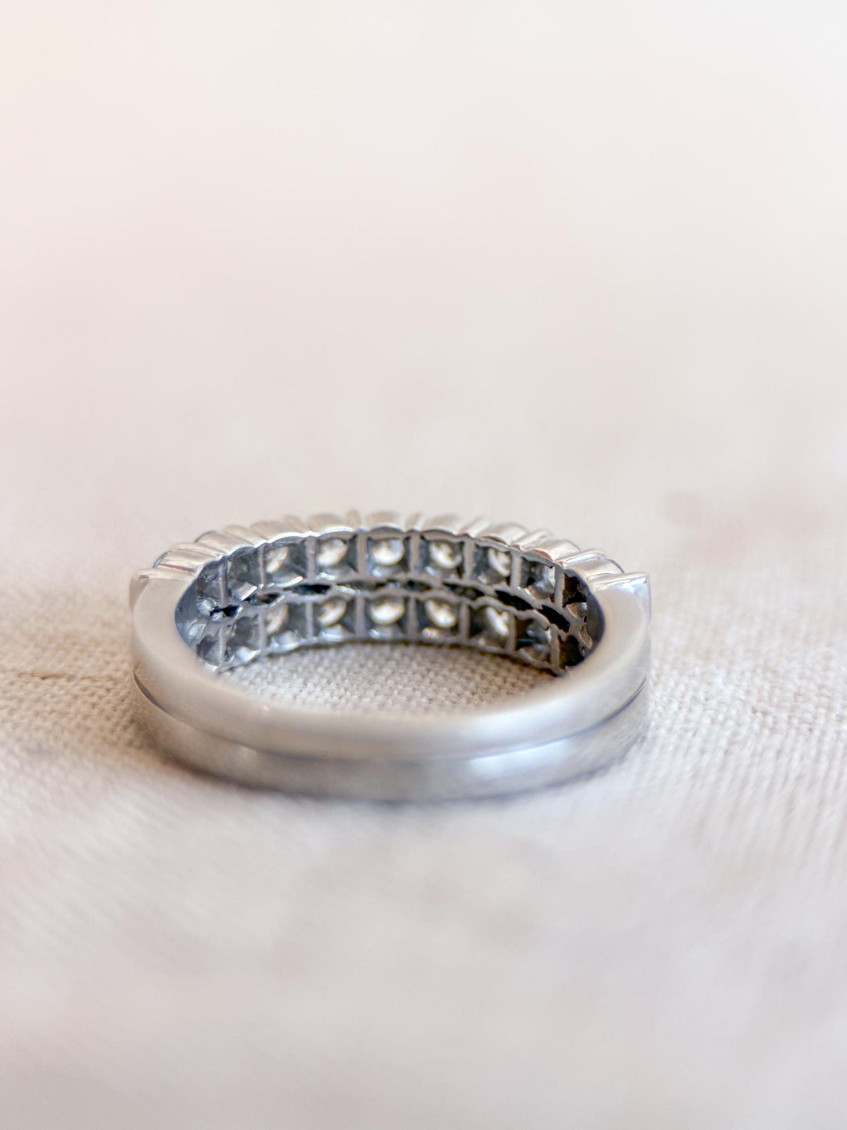 Vintage Diamond Wedding Band, Platinum Double Row Channel Ring, Stacking Band