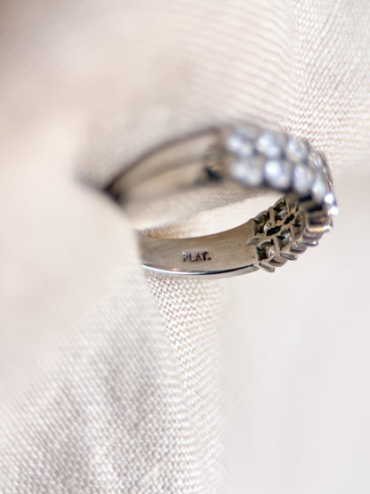 Vintage Diamond Wedding Band, Platinum Double Row Channel Ring, Stacking Band