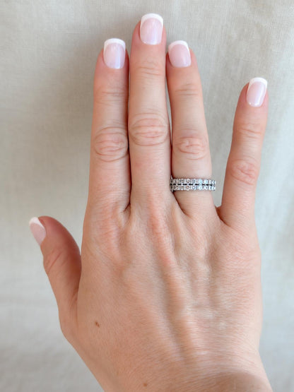 Vintage Diamond Wedding Band, Platinum Double Row Channel Ring, Stacking Band