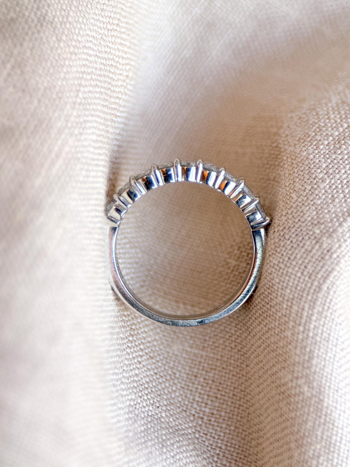 Vintage Diamond Wedding Band, Platinum Double Row Channel Ring, Stacking Band