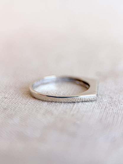 Vintage Diamond Wedding Band, 14k White Gold, Squared Flat Top Minimalist Ring, Stacking Band
