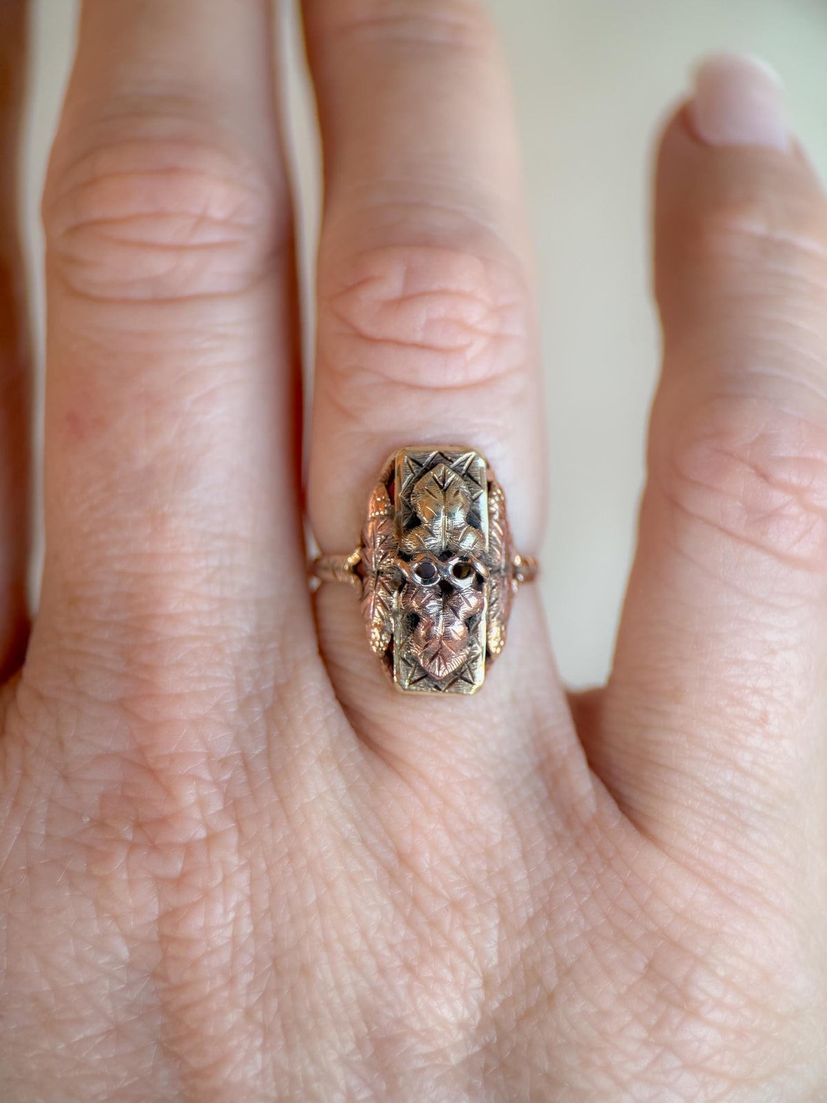 Vintage Black Hills Gold Ring, 10k Tri-Colored Leaf Statement Ring, Unique Floral Jewelry