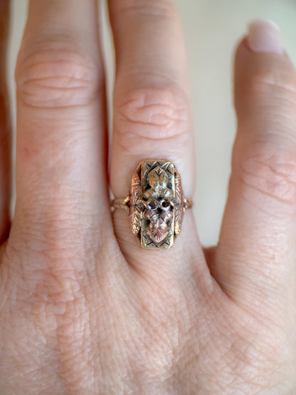 Vintage Black Hills Gold Ring, 10k Tri-Colored Leaf Statement Ring, Unique Floral Jewelry