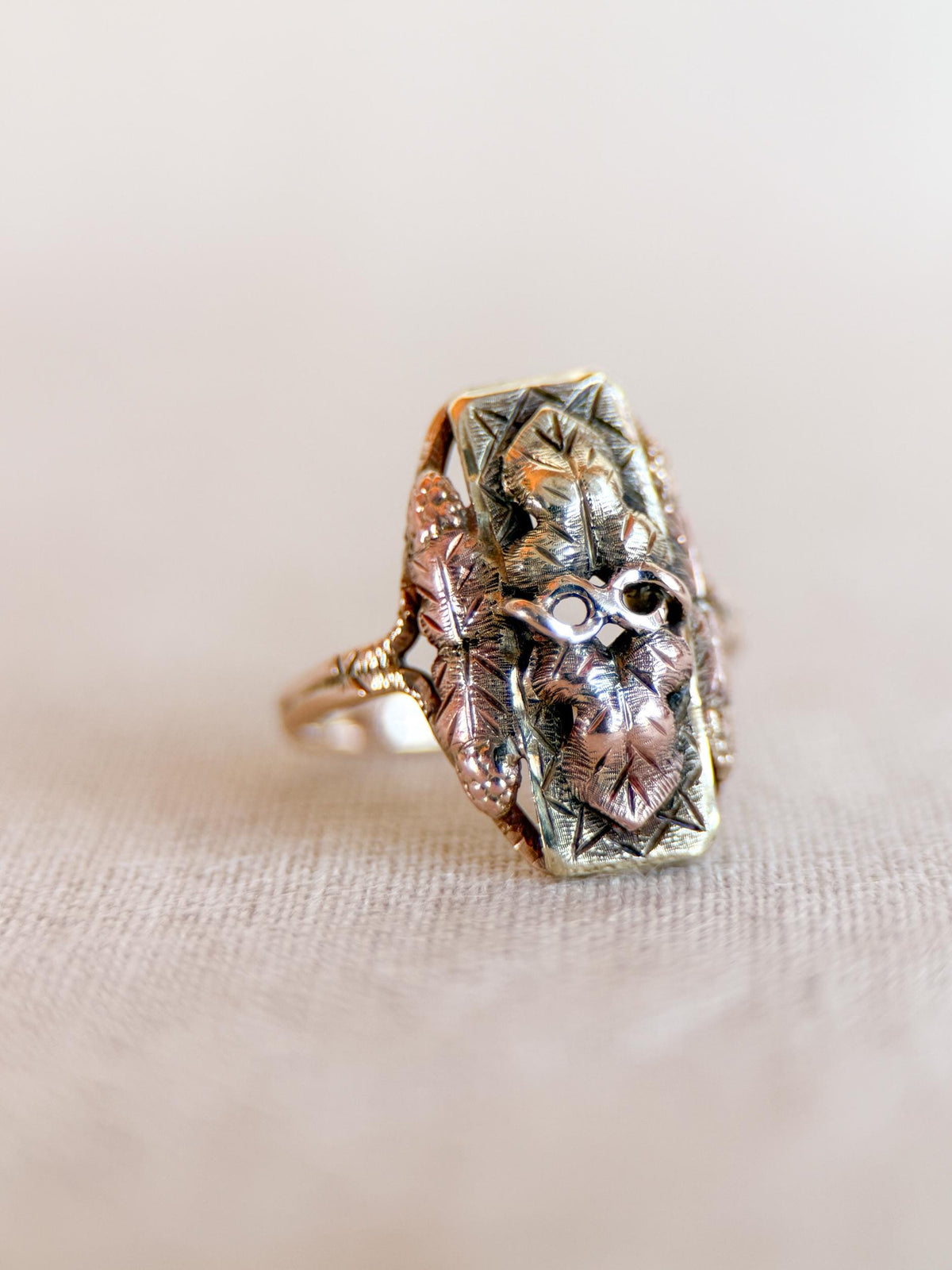 Vintage Black Hills Gold Ring, 10k Tri-Colored Leaf Statement Ring, Unique Floral Jewelry