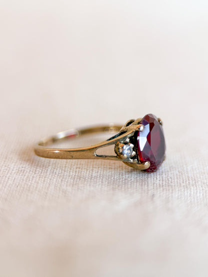 Vintage Ruby Ring, 10k Gold, Oval Cut Statement Ring, Unique Gemstone Jewelry