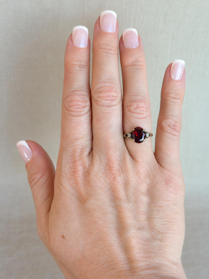 Vintage Ruby Ring, 10k Gold, Oval Cut Statement Ring, Unique Gemstone Jewelry