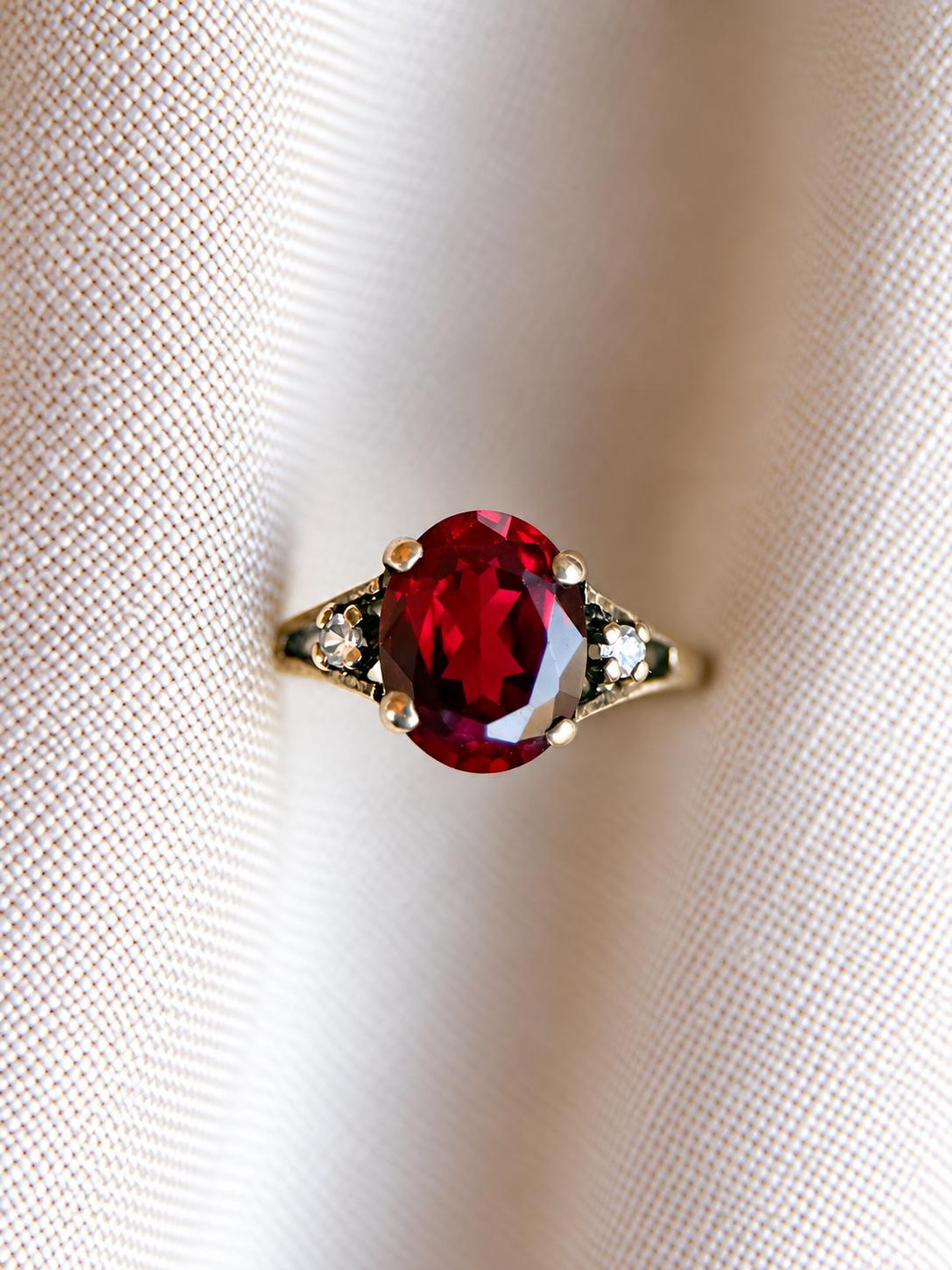 Vintage Ruby Ring, 10k Gold, Oval Cut Statement Ring, Unique Gemstone Jewelry