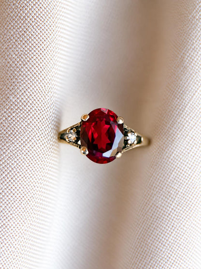 Vintage Ruby Ring, 10k Gold, Oval Cut Statement Ring, Unique Gemstone Jewelry