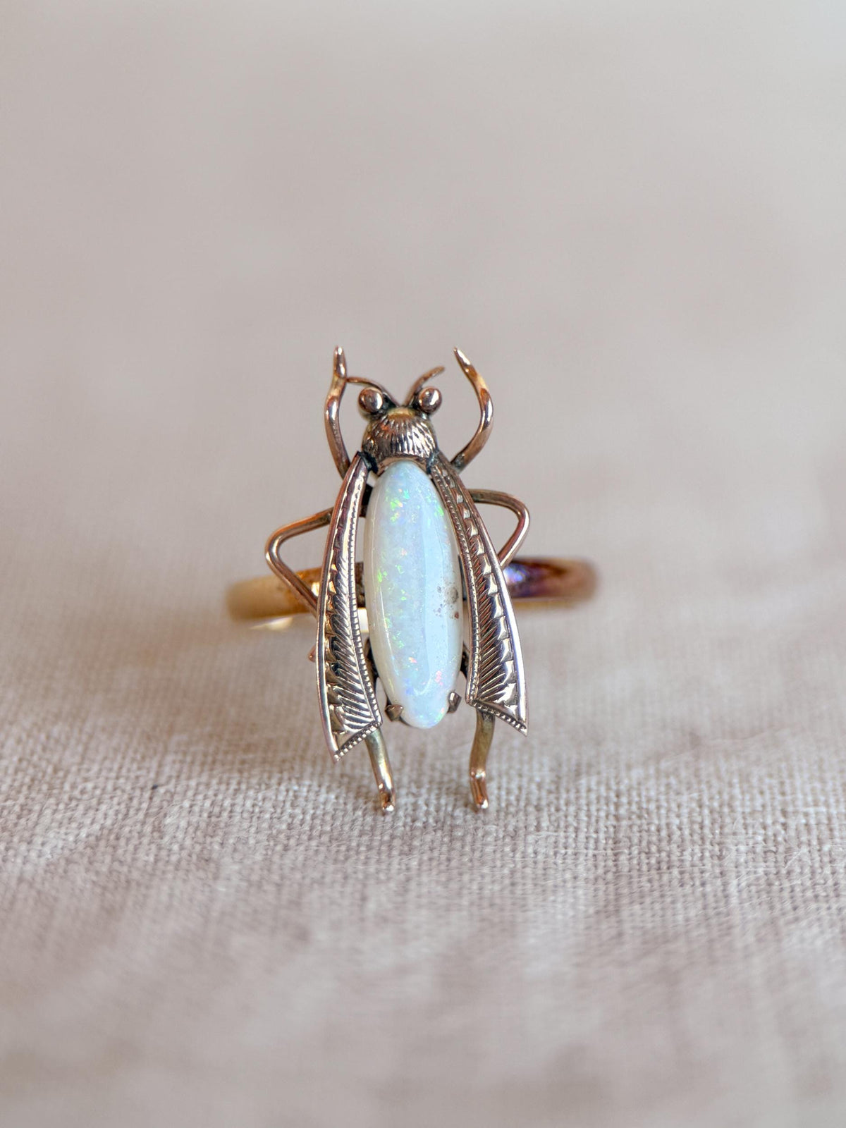 Vintage Opal Insect Ring, 18k Gold Art Nouveau Statement Ring, Unique Gemstone Bug Jewelry