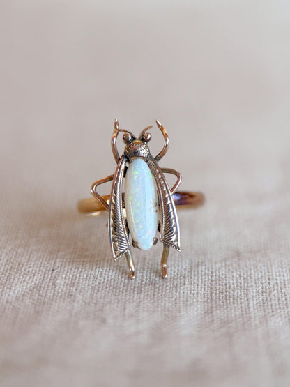 Vintage Opal Insect Ring, 18k Gold Art Nouveau Statement Ring, Unique Gemstone Bug Jewelry
