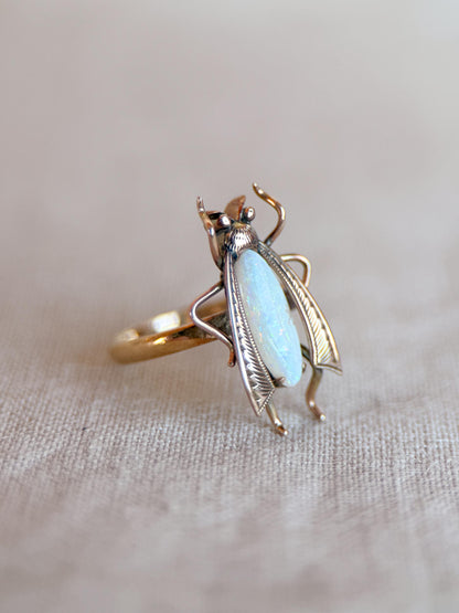 Vintage Opal Insect Ring, 18k Gold Art Nouveau Statement Ring, Unique Gemstone Bug Jewelry