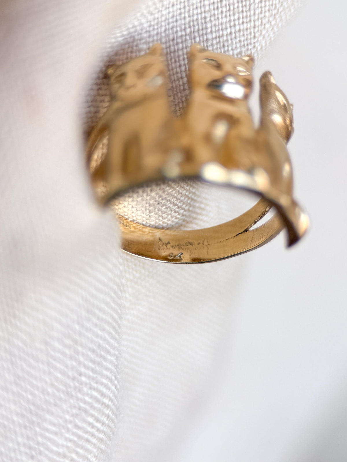 Vintage Cat Ring, 14k Gold Three Cats Statement Ring, Unique Animal Jewelry