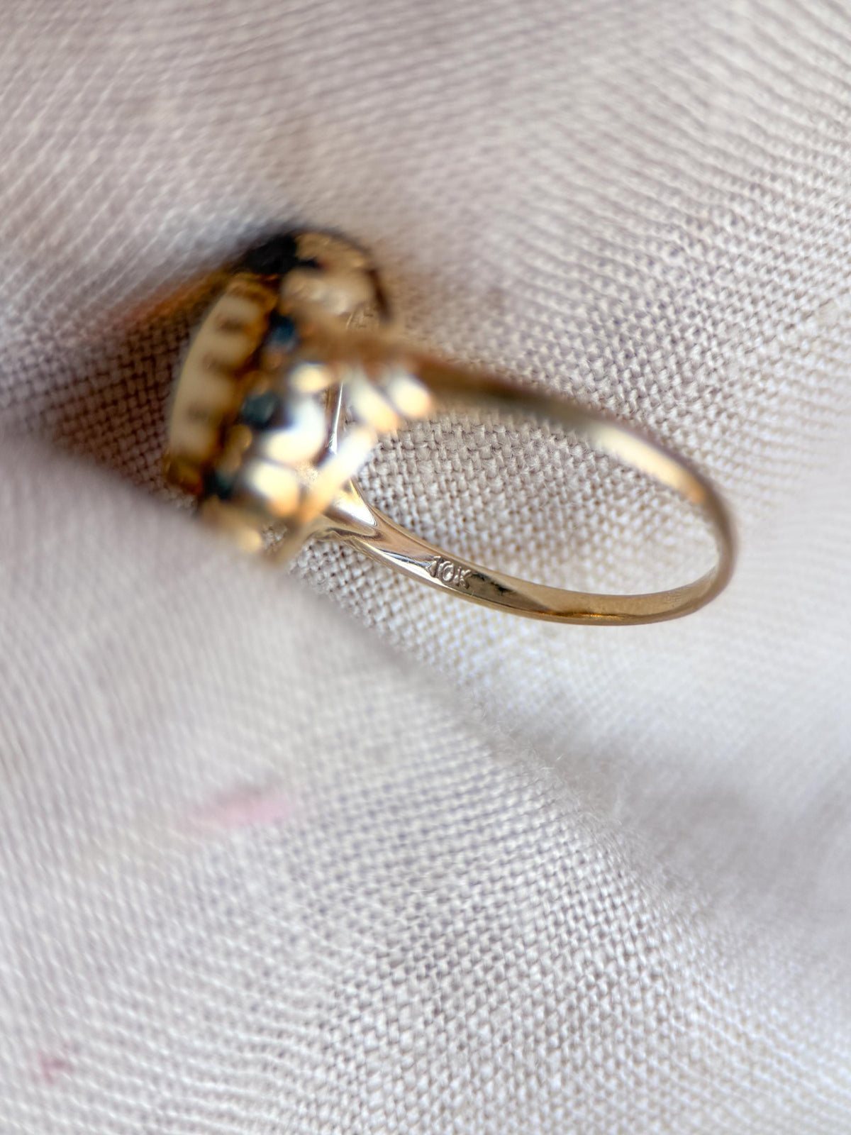 Vintage Opal and Sapphire Ring, 10k Gold Oval Halo Statement Ring, Unique Gemstone Jewelry