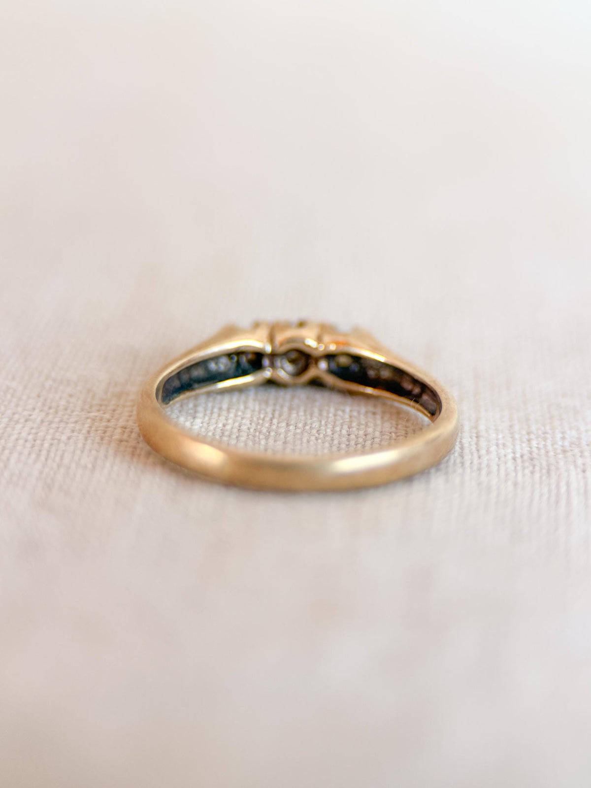 Vintage Pearl Engagement Ring, Three Stone 10k Gold Unique Bridal Ring