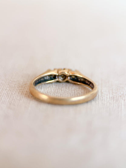 Vintage Pearl Engagement Ring, Three Stone 10k Gold Unique Bridal Ring
