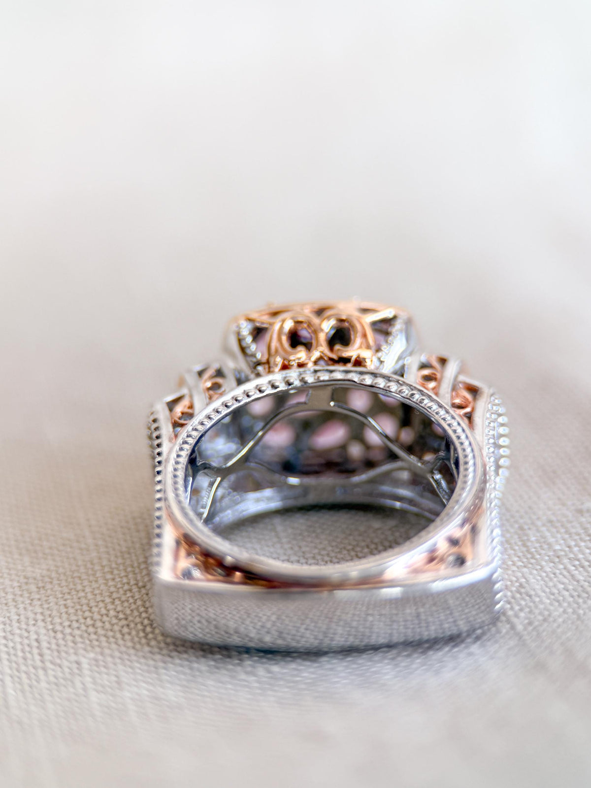 Vintage Pink Topaz Cluster Ring, Sterling Silver, Filigree Statement Ring, Bold Cocktail Jewelry
