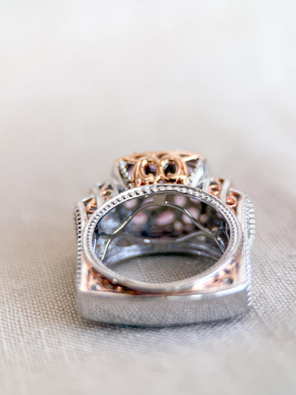 Vintage Pink Topaz Cluster Ring, Sterling Silver, Filigree Statement Ring, Bold Cocktail Jewelry