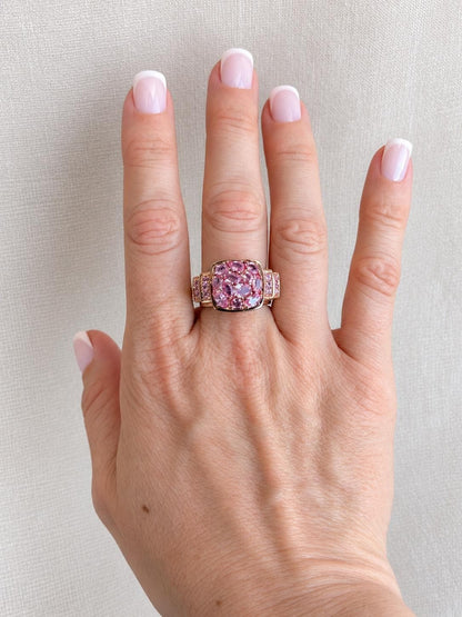 Vintage Pink Topaz Cluster Ring, Sterling Silver, Filigree Statement Ring, Bold Cocktail Jewelry