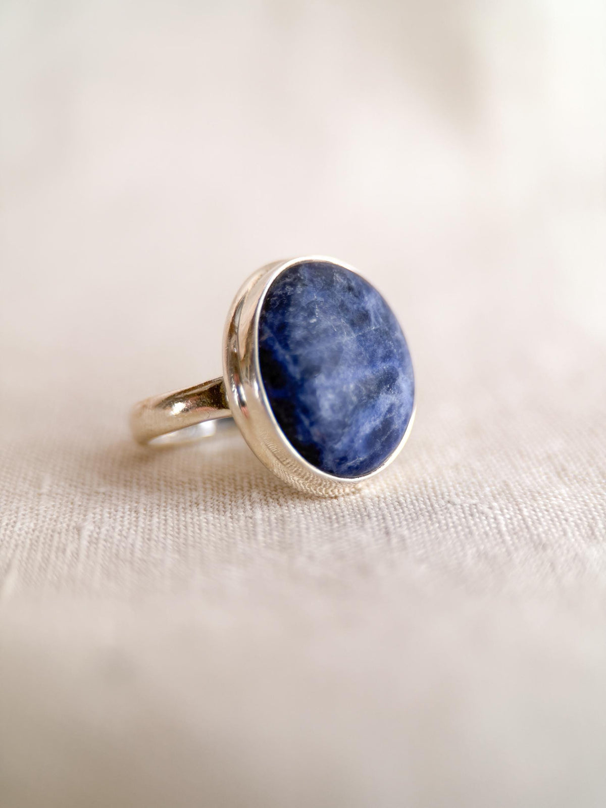 Vintage Sodalite Ring, Sterling Silver Oval Bezel Statement Ring, Boho Everyday Jewelry