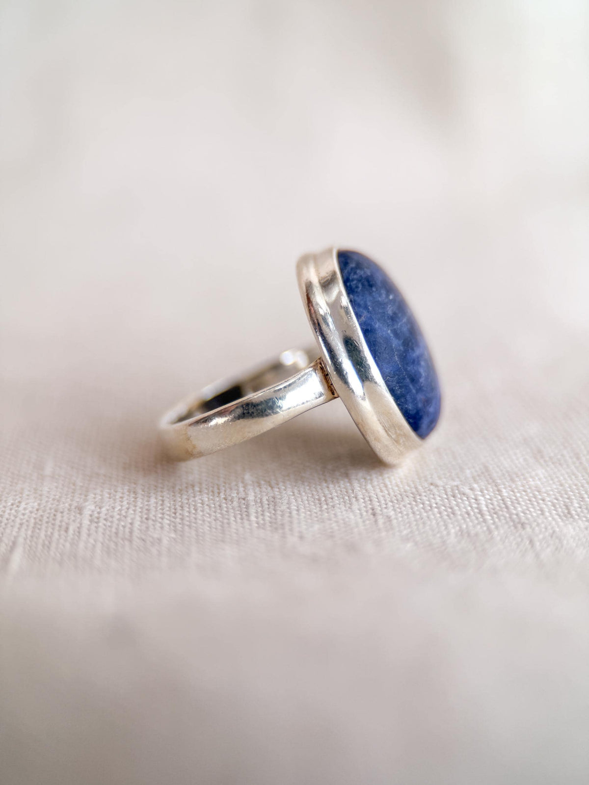 Vintage Sodalite Ring, Sterling Silver Oval Bezel Statement Ring, Boho Everyday Jewelry