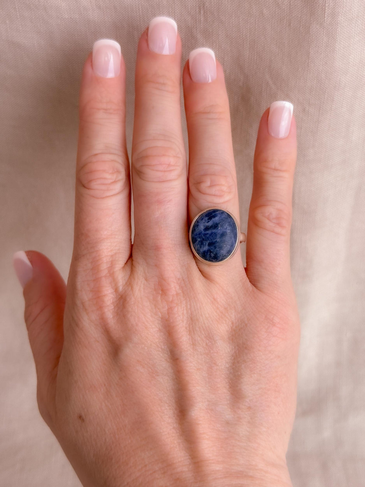Vintage Sodalite Ring, Sterling Silver Oval Bezel Statement Ring, Boho Everyday Jewelry