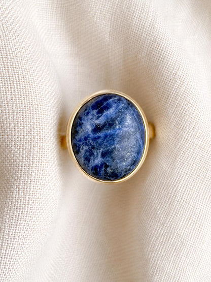 Vintage Sodalite Ring, Sterling Silver Oval Bezel Statement Ring, Boho Everyday Jewelry