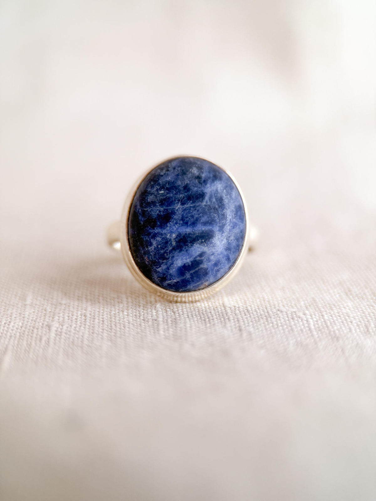 Vintage Sodalite Ring, Sterling Silver Oval Bezel Statement Ring, Boho Everyday Jewelry