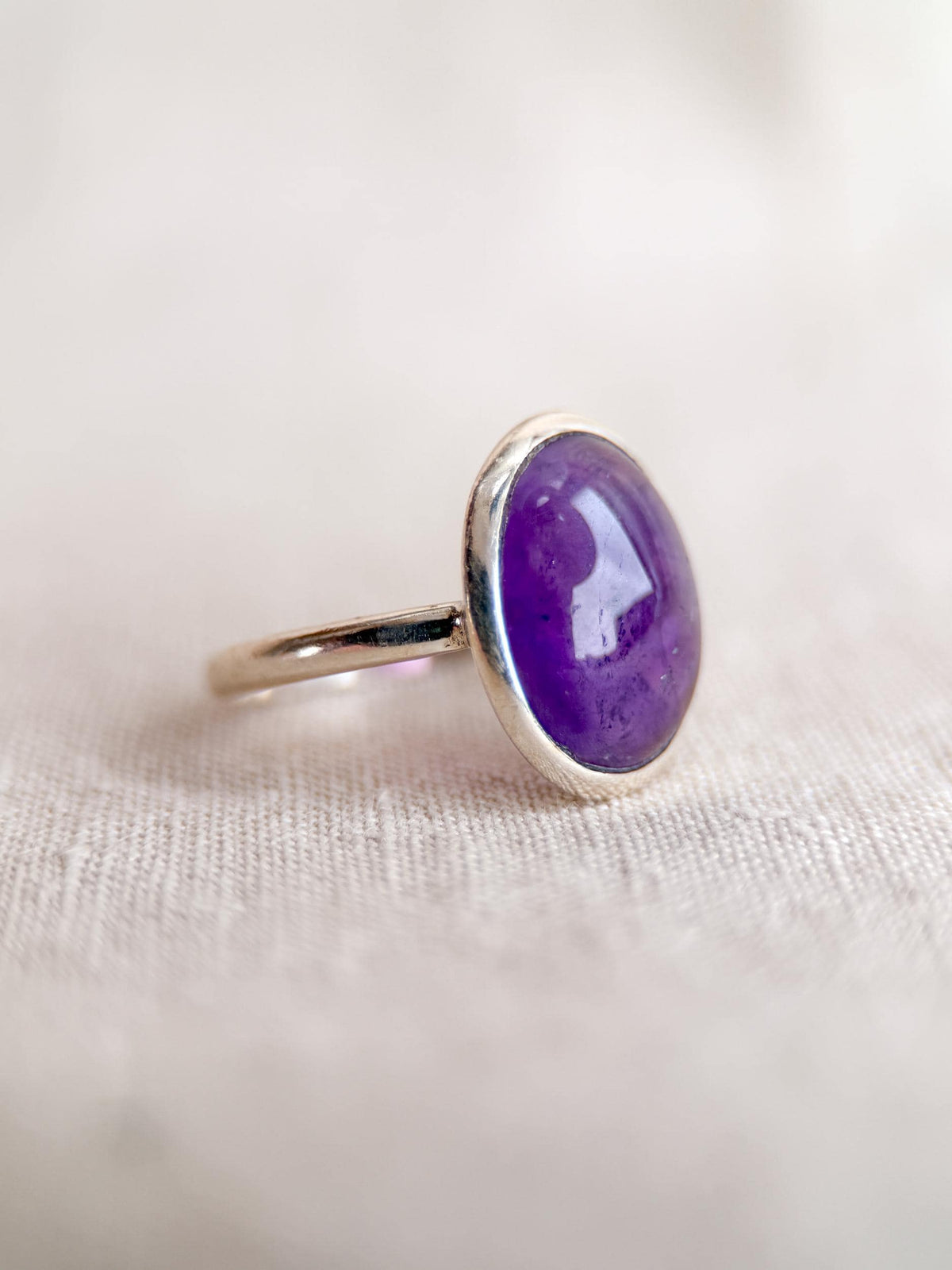 Vintage Amethyst Ring, Sterling Silver Oval Bezel Statement Ring, Boho Everyday Jewelry