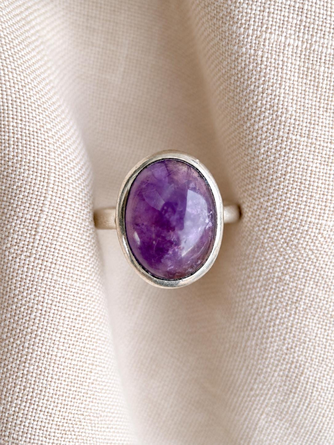 Vintage Amethyst Ring, Sterling Silver Oval Bezel Statement Ring, Boho Everyday Jewelry