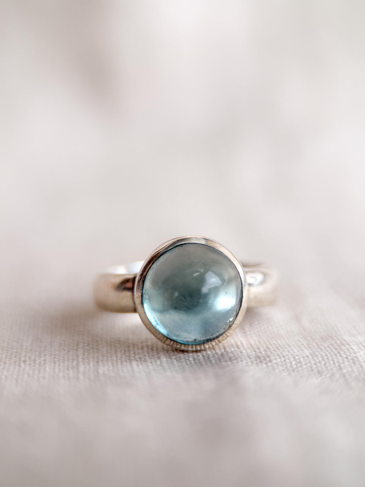 Vintage Blue Topaz Ring, Sterling Silver Round Bezel Statement Ring, Boho Everyday Jewelry