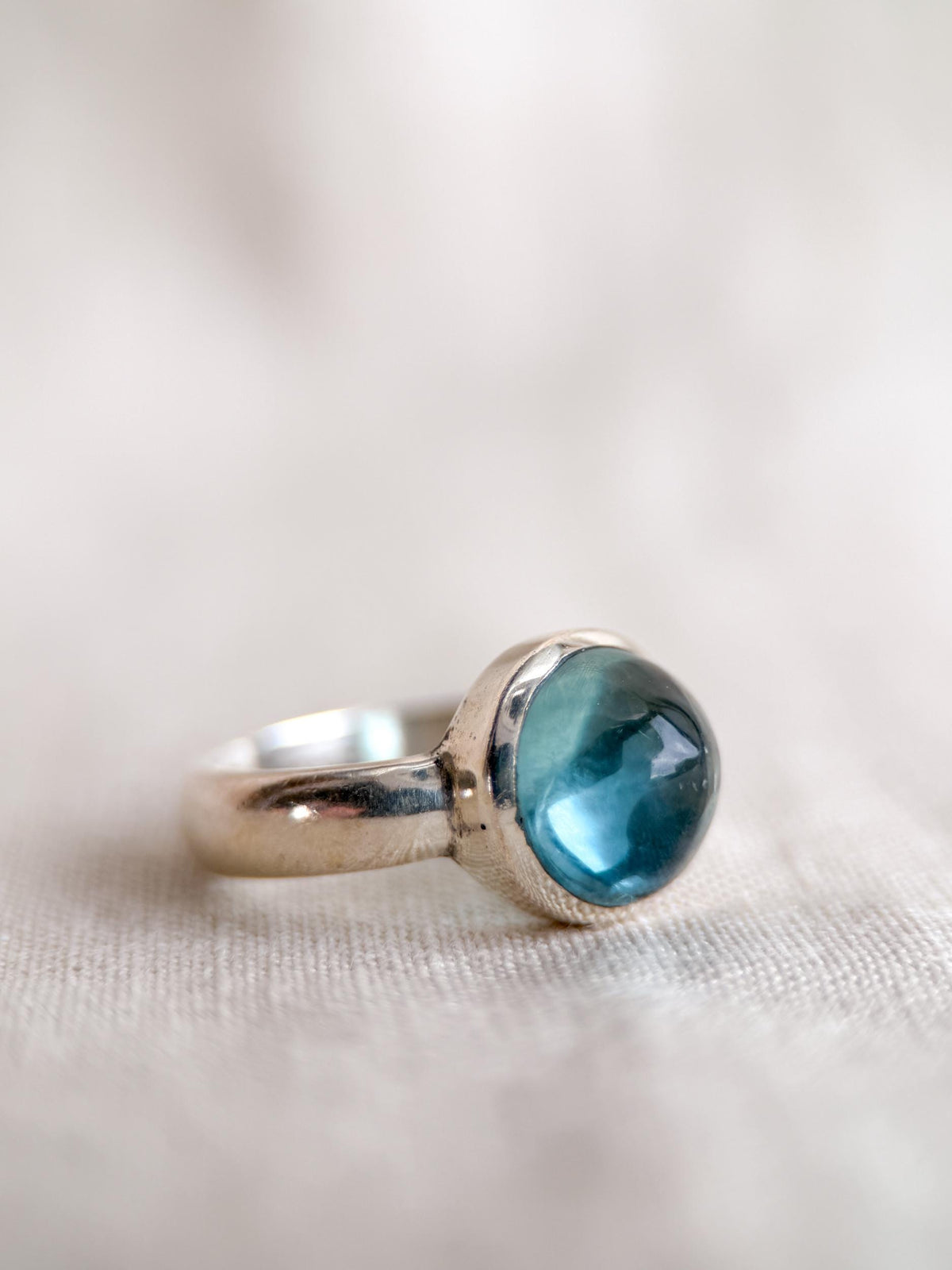 Vintage Blue Topaz Ring, Sterling Silver Round Bezel Statement Ring, Boho Everyday Jewelry