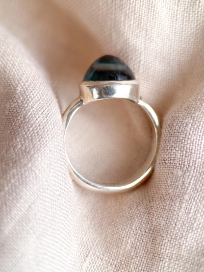 Vintage Blue Topaz Ring, Sterling Silver Round Bezel Statement Ring, Boho Everyday Jewelry