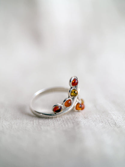 Vintage Amber Ring, Sterling Silver Floral Swirl Statement Ring, Boho Everyday Jewelry