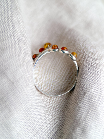 Vintage Amber Ring, Sterling Silver Floral Swirl Statement Ring, Boho Everyday Jewelry