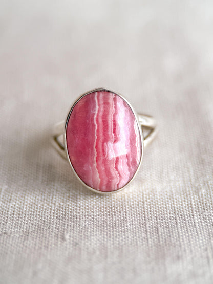 Vintage Rhodochrosite Ring, Sterling Silver Oval Bezel Statement Ring, Boho Everyday Jewelry