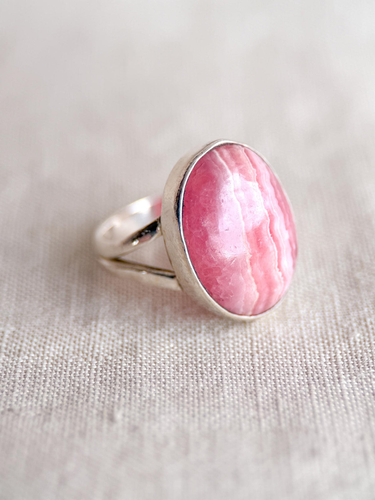 Vintage Rhodochrosite Ring, Sterling Silver Oval Bezel Statement Ring, Boho Everyday Jewelry