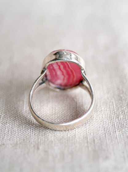 Vintage Rhodochrosite Ring, Sterling Silver Oval Bezel Statement Ring, Boho Everyday Jewelry