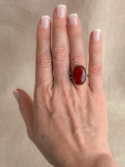 Vintage Carnelian Ring, Sterling Silver Oval Bezel Statement Ring, Bold Everyday Jewelry
