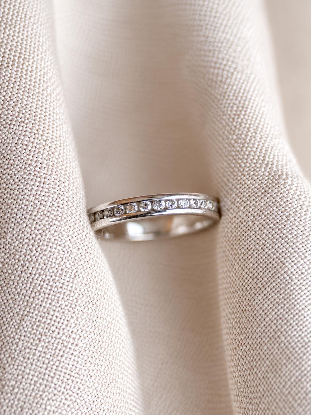Vintage 1990s Diamond Channel Set Wedding Band, 14k White Gold