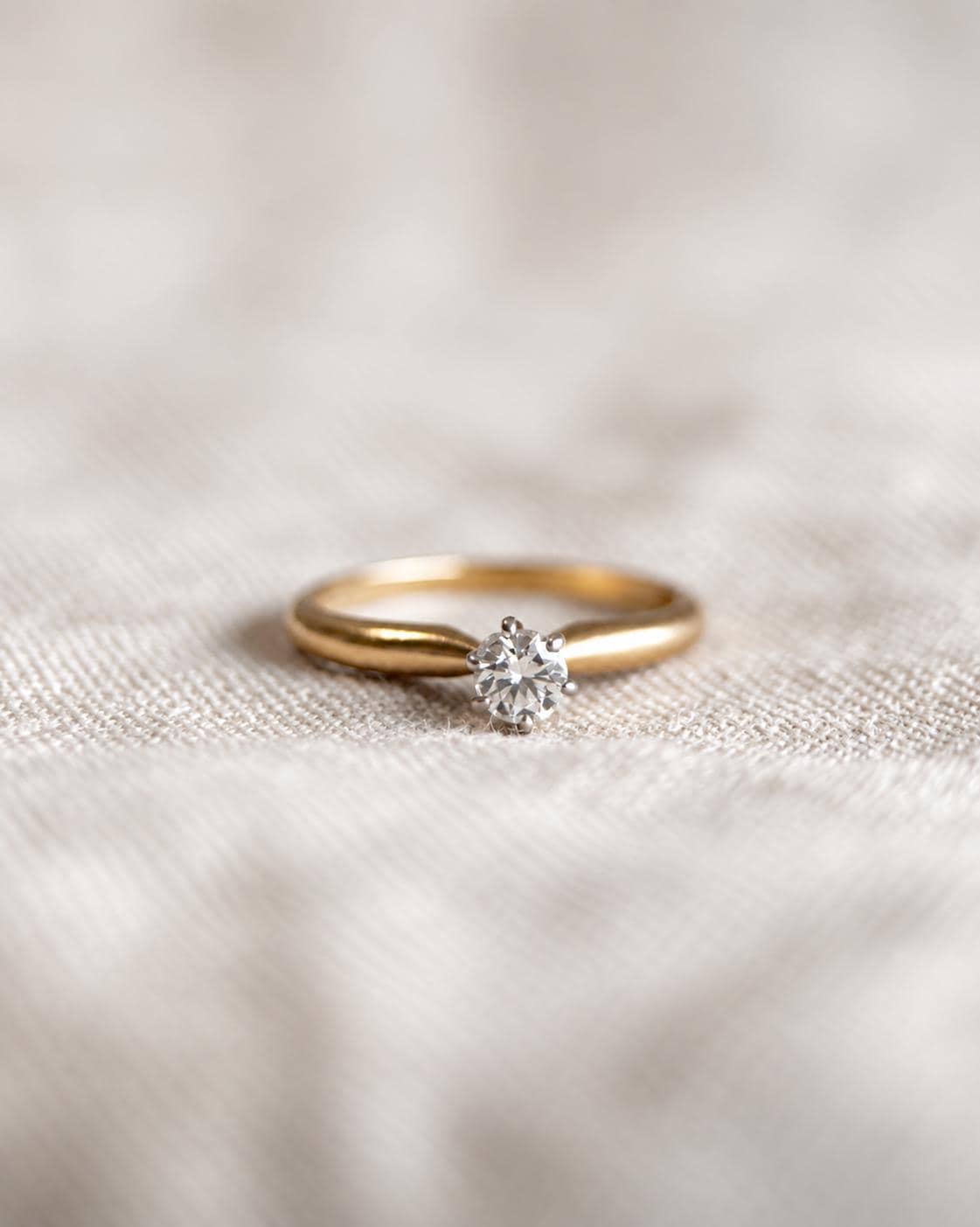 Vintage Diamond Solitaire Engagement Ring, Round Cut, 14k Gold, Classic 6 Prong Bridal Ring