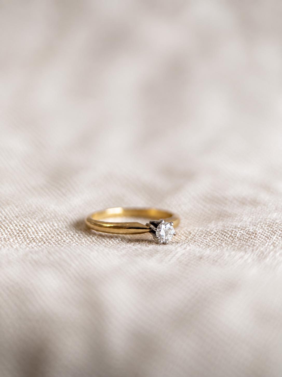 Vintage Diamond Solitaire Engagement Ring, Round Cut, 14k Gold, Classic 6 Prong Bridal Ring