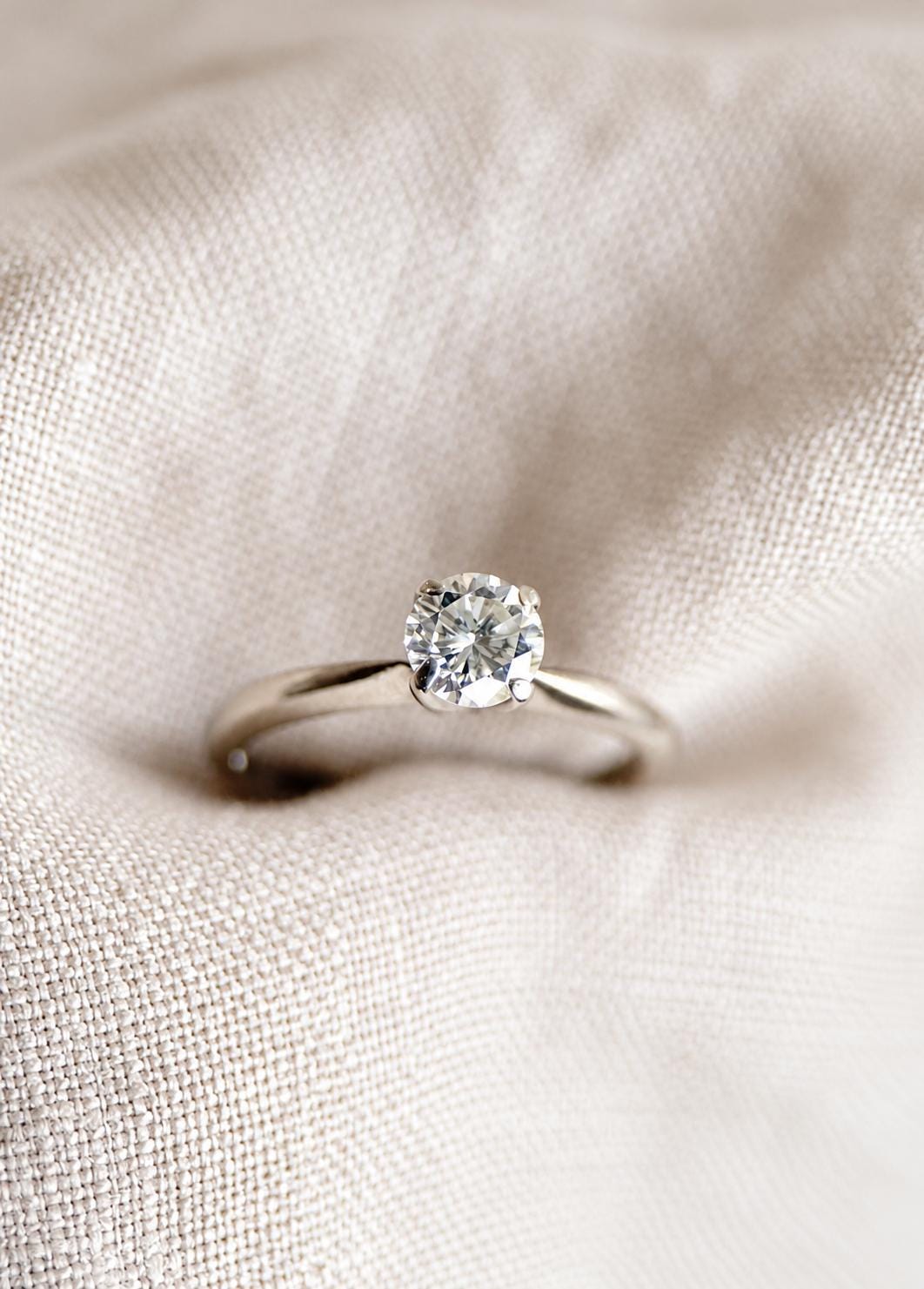 Vintage Diamond Engagement Ring, Round Cut, 14k White Gold, 1990s Solitaire Bridal Ring