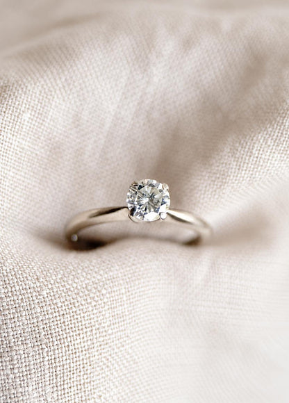 Vintage Diamond Engagement Ring, Round Cut, 14k White Gold, 1990s Solitaire Bridal Ring