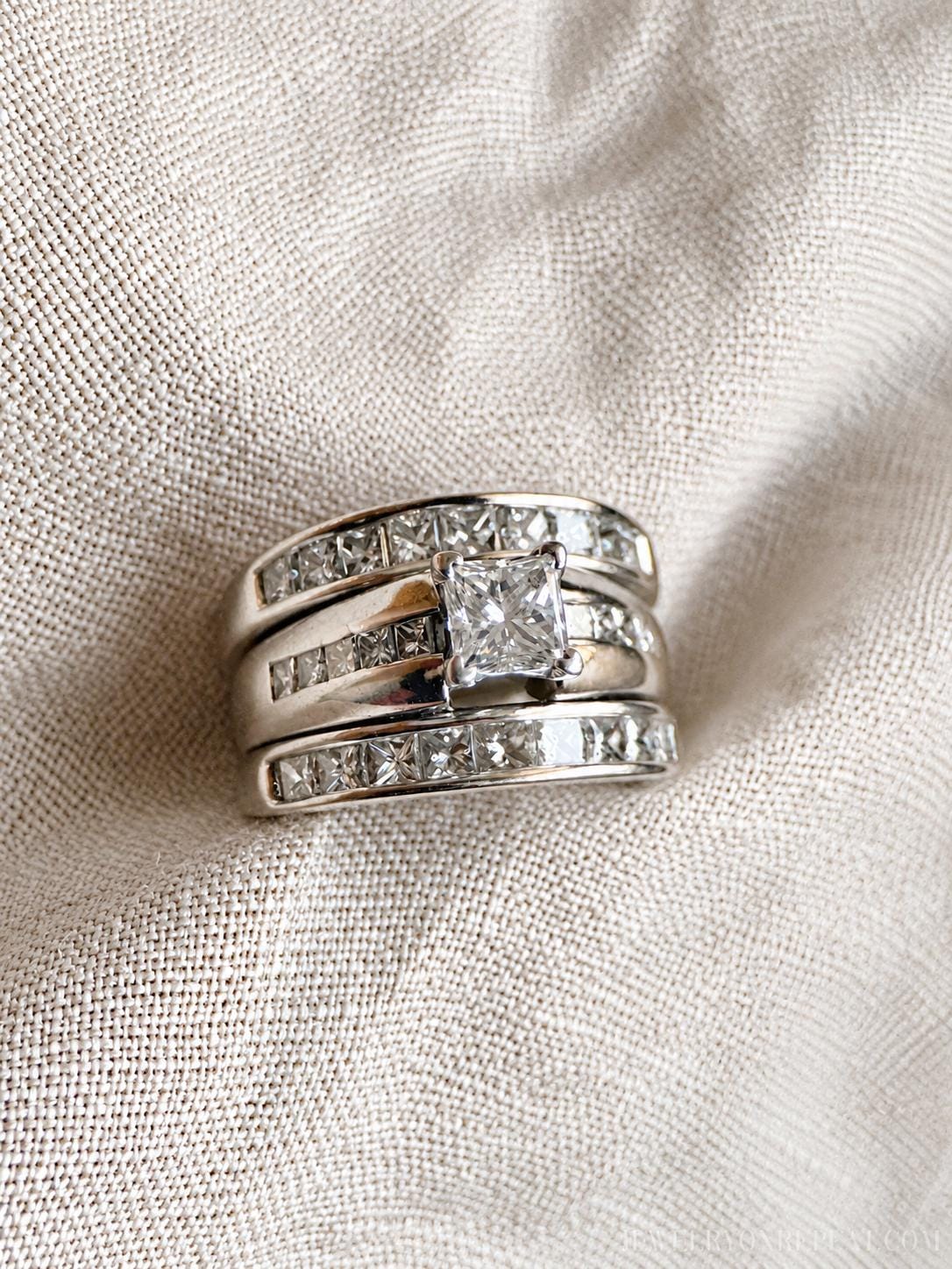 Vintage 1990s Bridal Set, Diamond Engagement Ring & Wedding Band