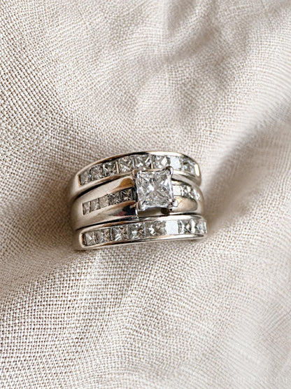 Vintage 1990s Bridal Set, Diamond Engagement Ring & Wedding Band