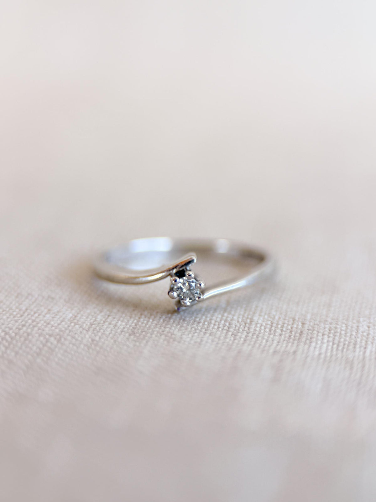 Vintage Diamond Engagement Ring, Round Cut, 10k White Gold, Swirl Solitaire Bridal Ring