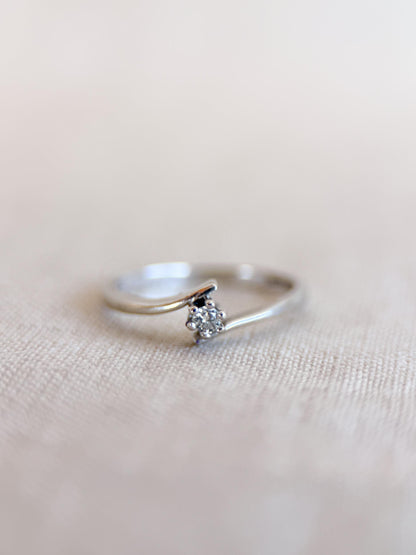 Vintage Diamond Engagement Ring, Round Cut, 10k White Gold, Swirl Solitaire Bridal Ring