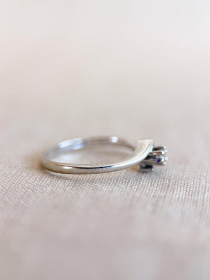Vintage Diamond Engagement Ring, Round Cut, 10k White Gold, Swirl Solitaire Bridal Ring