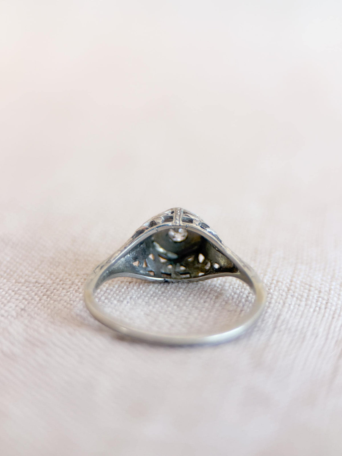Vintage Diamond Engagement Ring, Round Cut, 14k White Gold, Antique Filigree Bridal Ring